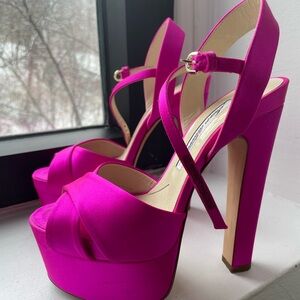 Brian Atwood Pink Satin Platform Sandals